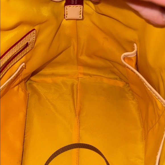 Dooney & Bourke Garden Rose Black Floral Polyvinyl Satchel with Tan Trim - Picture 4 of 8